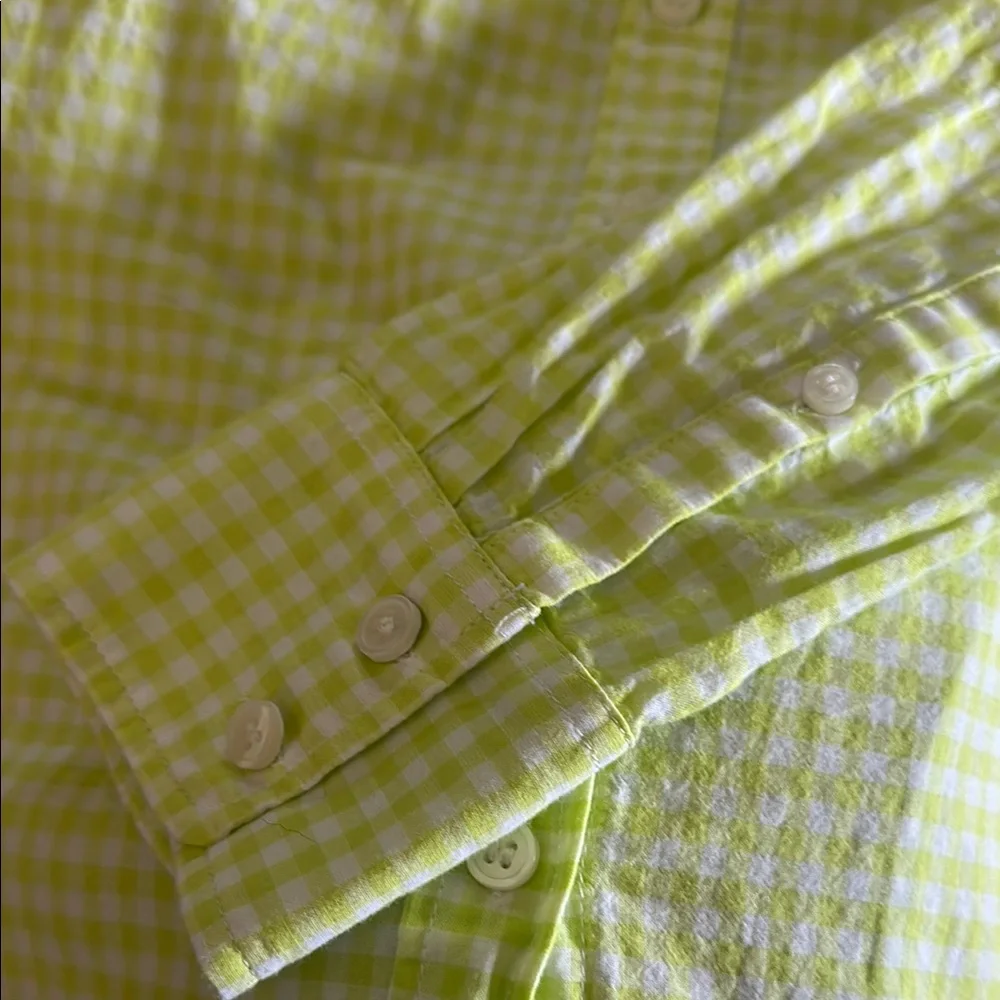 J.Crew Perfect Shirt Lime Green Gingham Button Down Cotton Top Size Small
